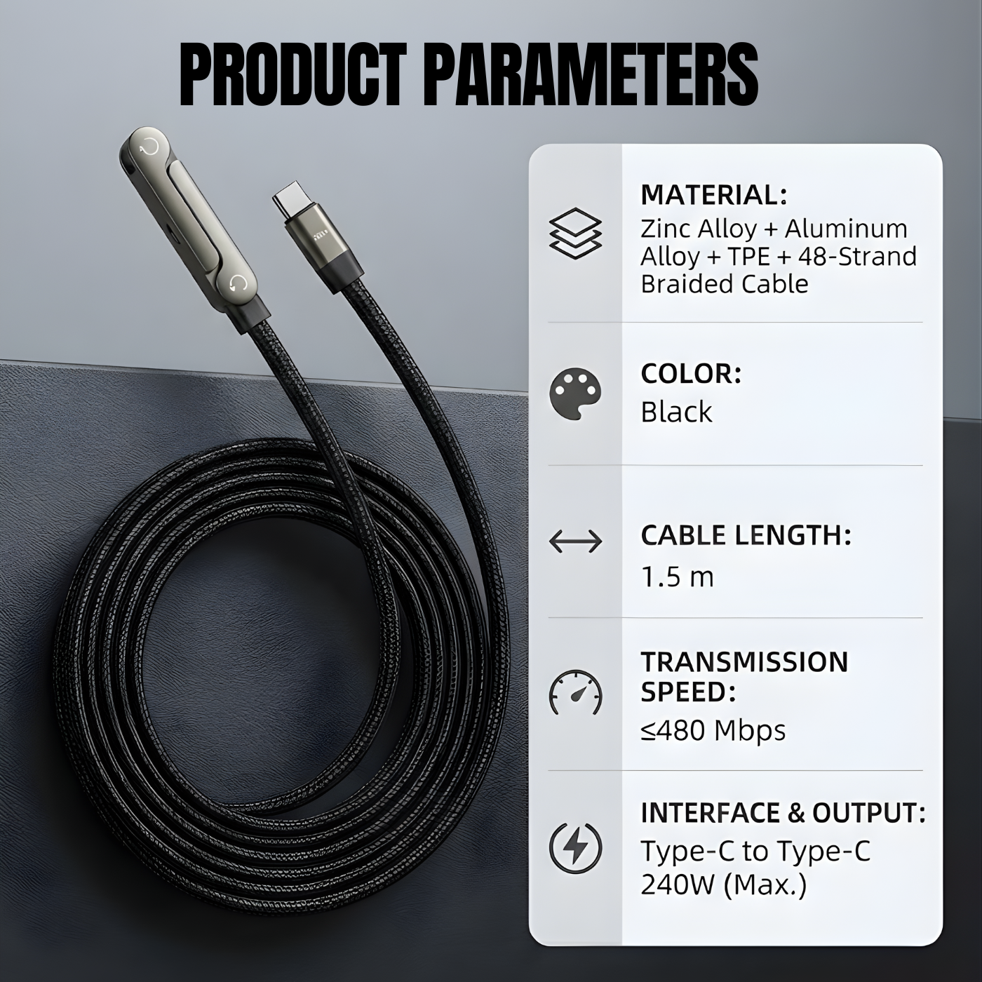 Type C cable, with foldable stand